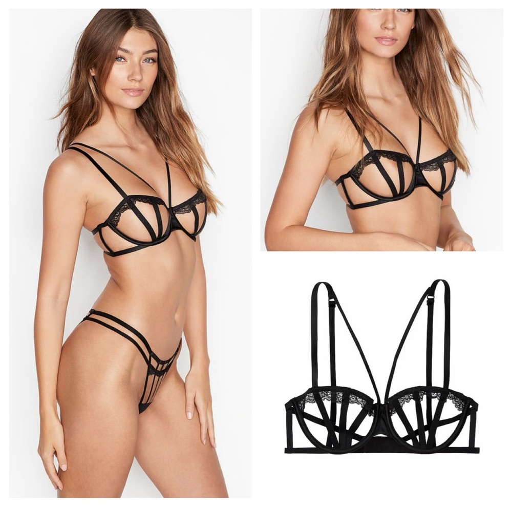 Victoria’s Secret Black Strappy Lace Bra Size 32DD